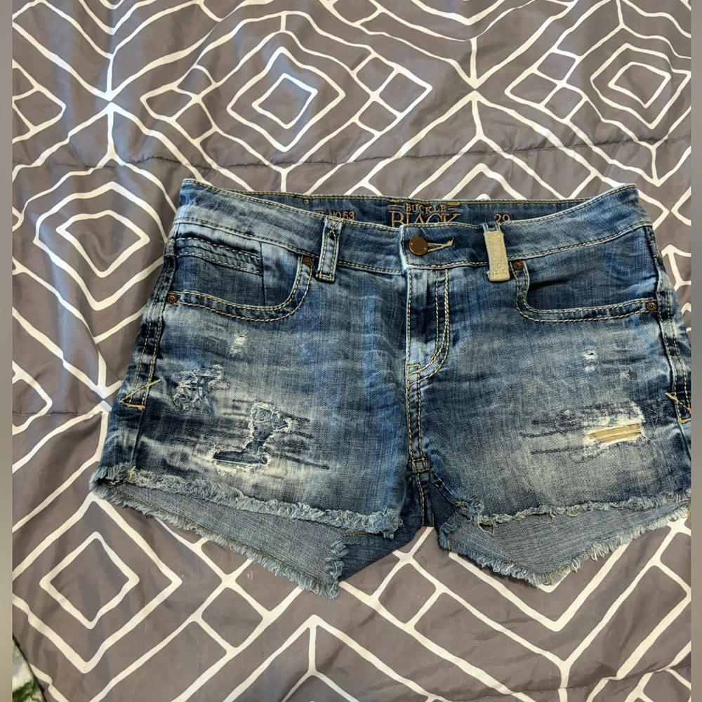 Women’s Buckle Black Distressed Denim Shorts